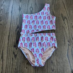 Crewcuts Girls Floral Printed Pink One Piece Cut Out Swim Suit Size 12 J.Crew